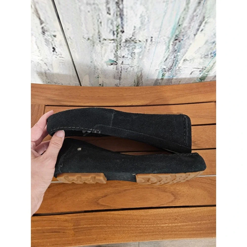 FLAW UGG Milana Loafers 7.5 Black Suede Driving Moccasins Slip On Flats 1096572